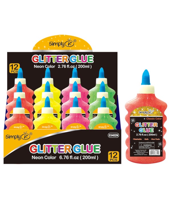glitter glue 24/48s astd neon color 6.76oz/200ml