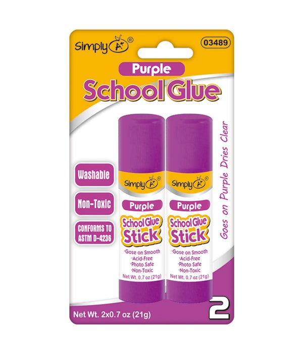 2pk purple glue stick 24/144s 0.7oz/21g washable #034