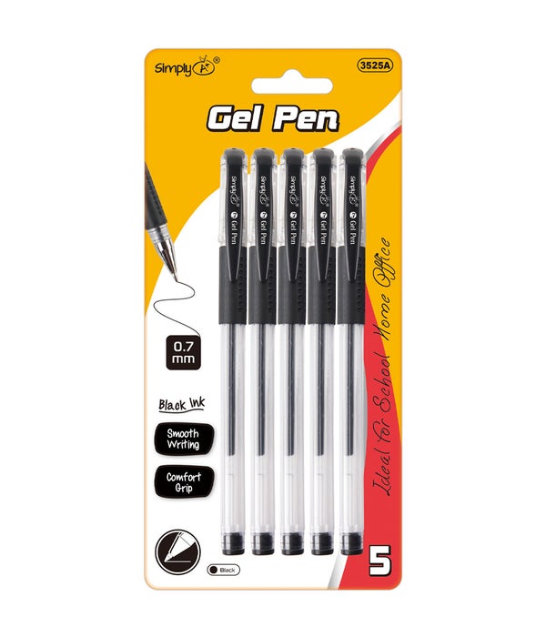 5ct gel ink pen blk w/soft grip 0.7mm 24/144s