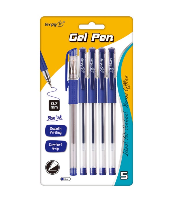 5ct blue gel ink pen 24/144s 0.7mm w/soft grip