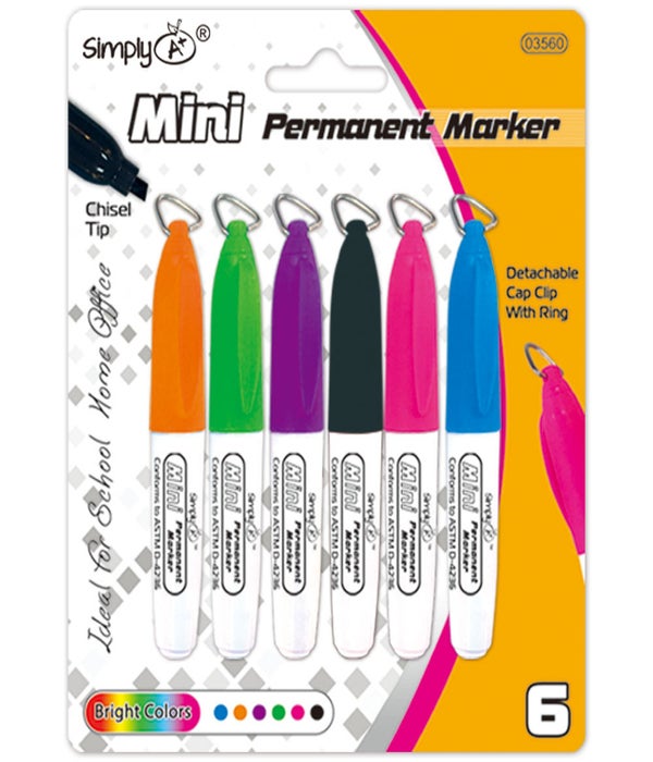 Fancy Colors Mini Fine Point Permanent Markers w/ Cap Clip (5