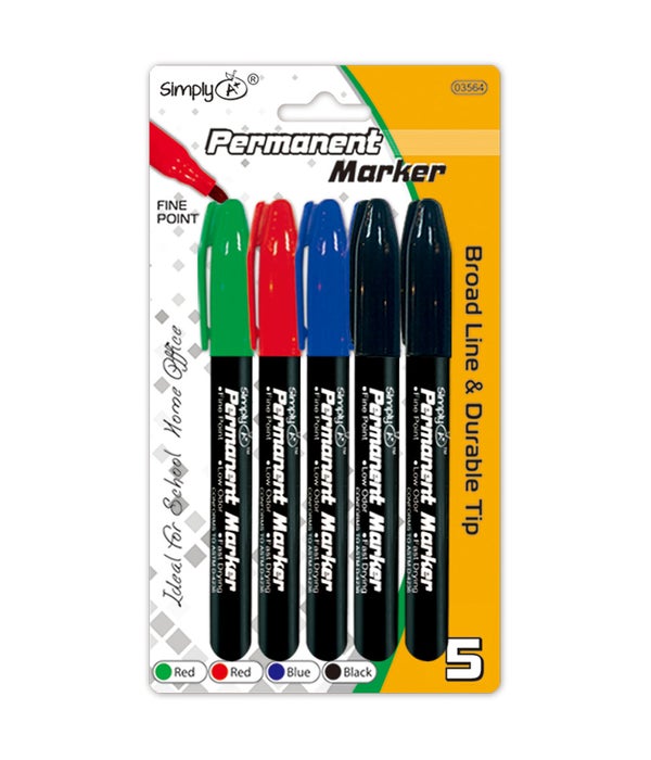 5ct permanent marker 24/144s fine tip blk,red,blue,green