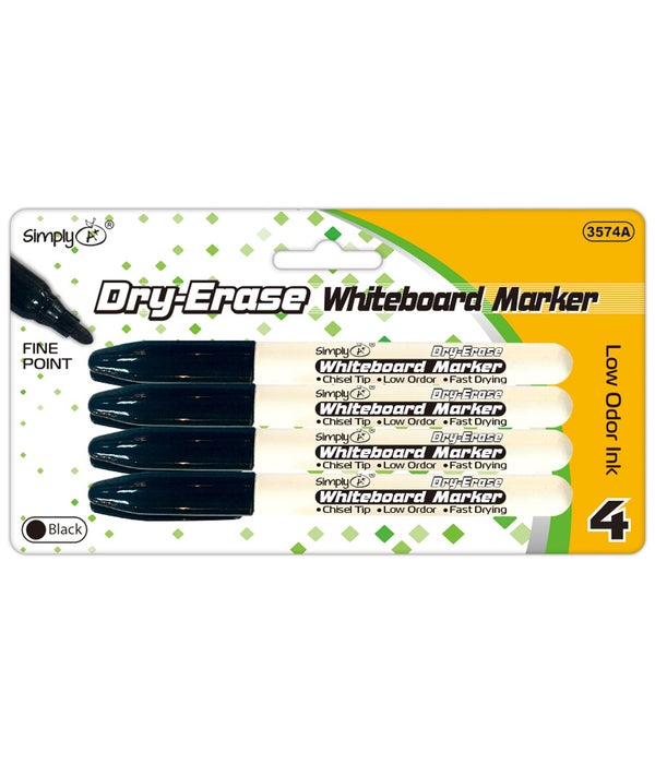 4pc dry erase markers black fine tips 24/144s