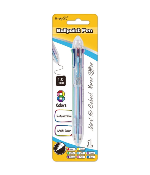 retractable ballpoint pen 8-color 1.0mm 24/144s