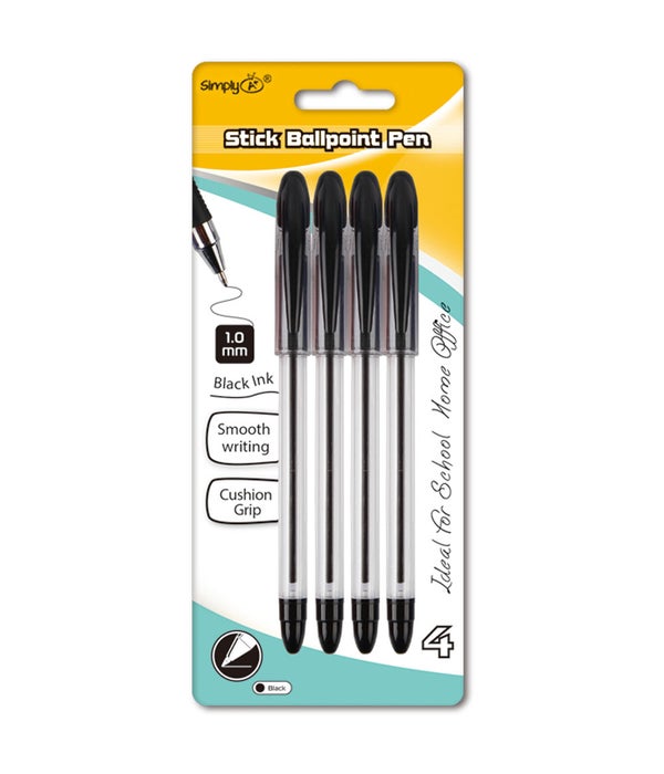 4ct/1.0mm stick ballpoint pen black 24/144s
