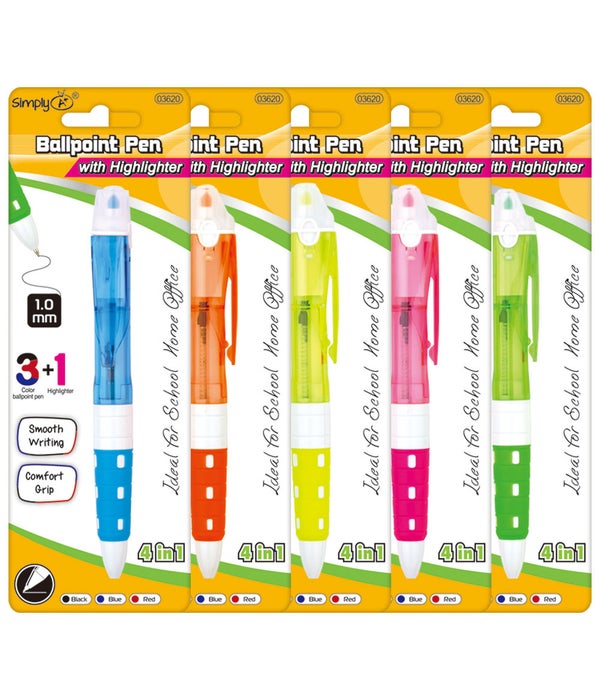 2-in-1 pen+highlighter 3-color pen w/grip 36/144s