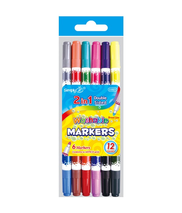 6pc washable markers double-tip 24/144s