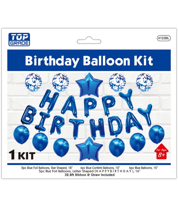 balloon kit blue 6/120 17"/13ct banner+16.4ft ribbon