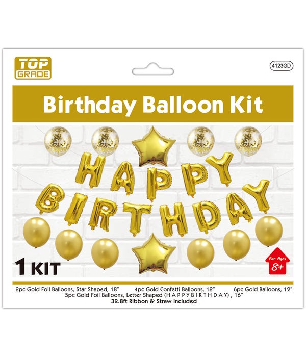 balloon kit gold 6/120 17"/13ct banner+16.4ft ribbon