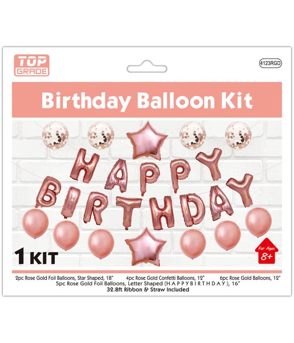 balloon kit "b'day" RGD 6/120s 17"/13ct banner+16.4ft ribbon