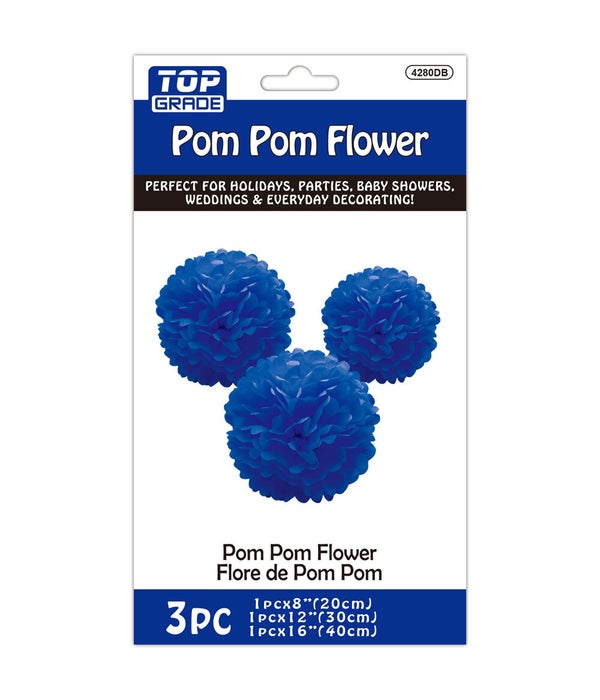 3pc pompom flower 8" 12" 16" 12/120s