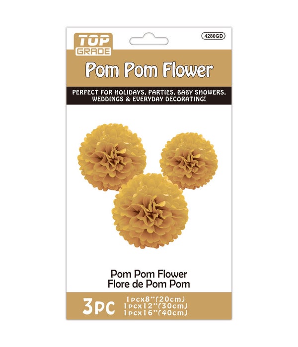 3pc pompom flower 8" 12" 16"12/120s