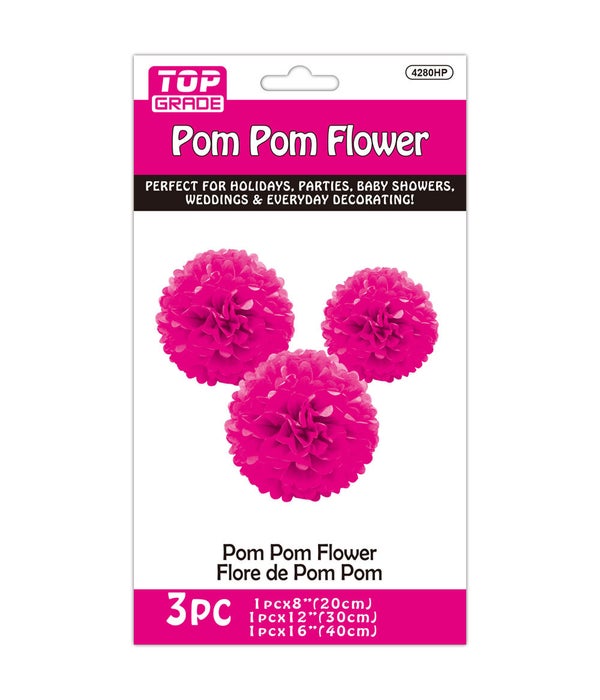 3pc pompom flower 8" 12" 16"12/120s