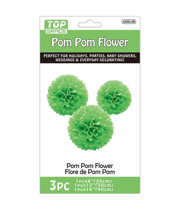 3pc pompom flower 8" 12" 16" 12/120s