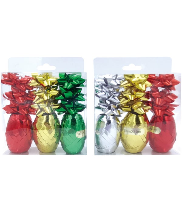 12ct gift bow ribbon set 24s gold silver red green
