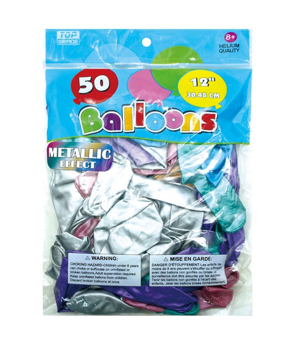 12"/50ct metallic balloon 6/96 astd color