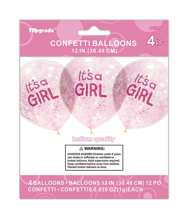 12"/4ct balloon "girl" 12/240s w/pink confetti