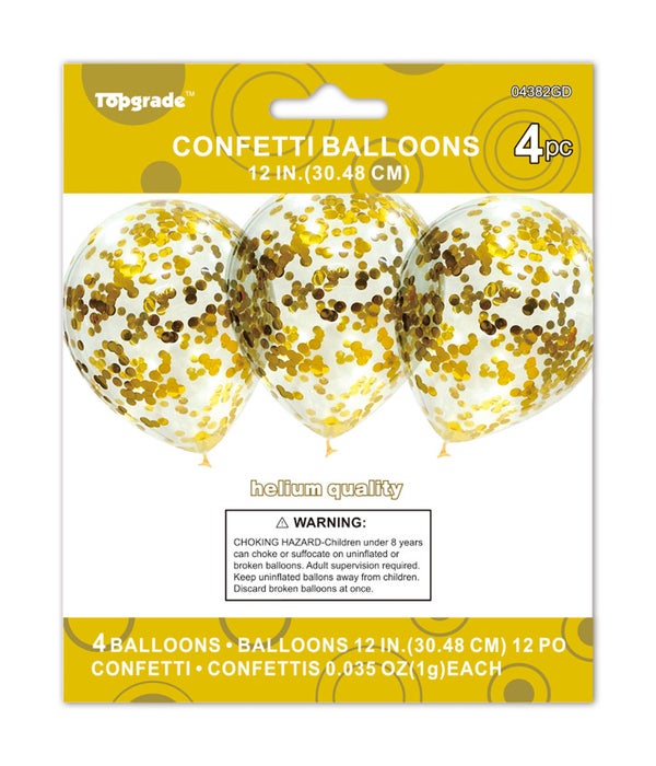 12"/4ct balloon 12/240s w/gold confetti