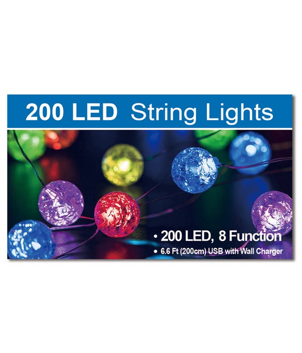 LED string light/200L USB 12s w/wall charger