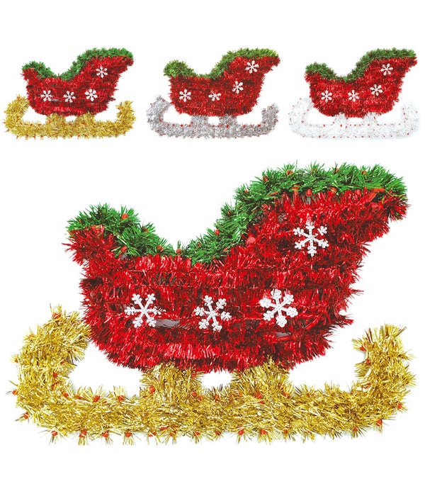 14x9" tinsel hanging deco. 48s sleigh