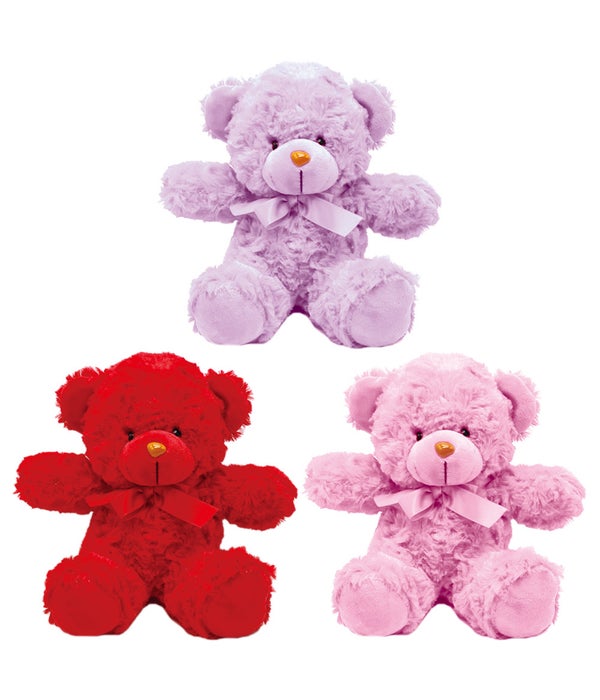 8" Bear w/ ribbon 24/120s red/magenta/pink