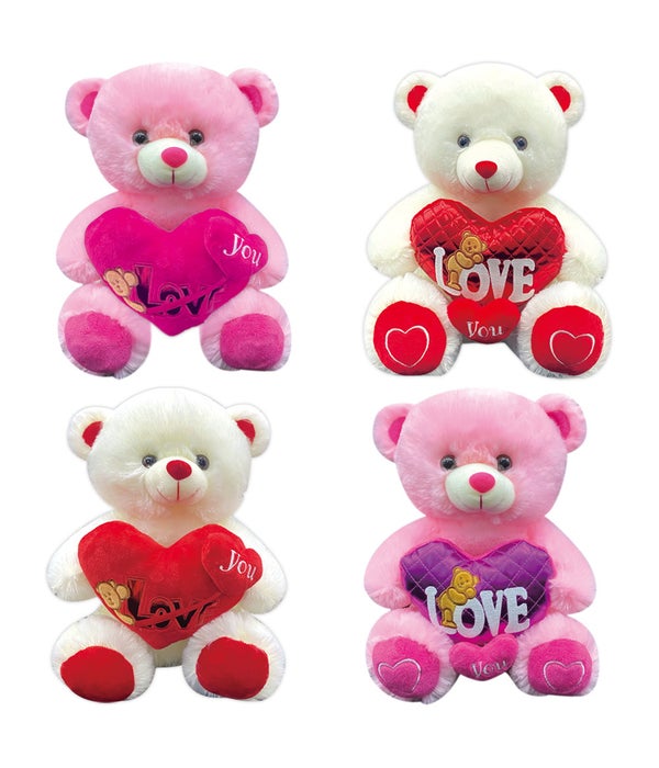 9" bear w/heart 2-dsgn 24/48s white/pink