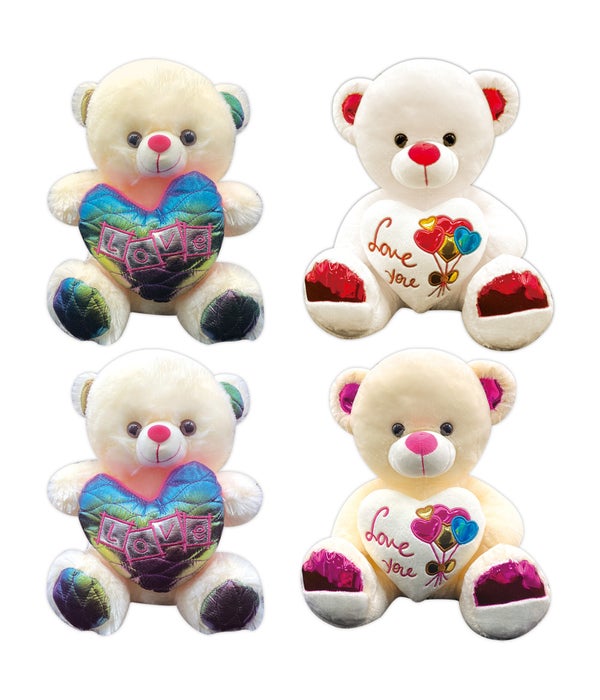 9" bear w/heart 2-dsgn 24/48s cream color