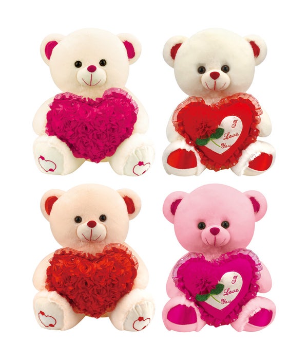 20" bear w/heart & roses 6/12s off white / cream