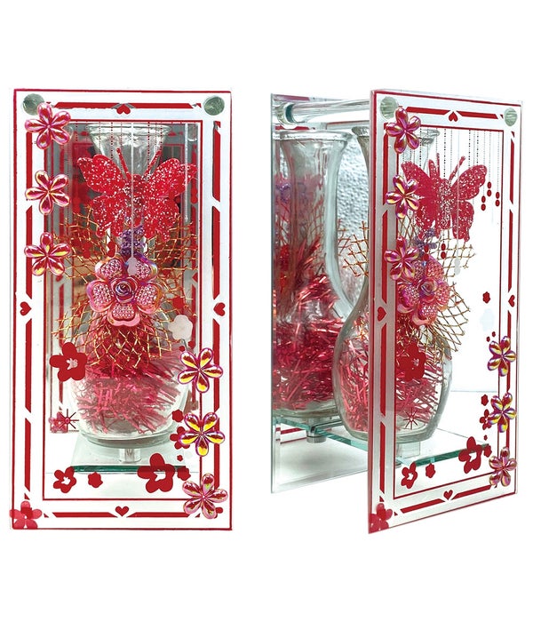 glass centerpiece w/rose&vase 20x10x8cm 36s