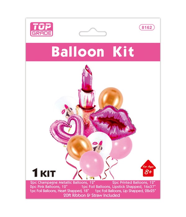 9pc V-day balloon set 12/144s 37x16"/1pc lip stick pink 28x2