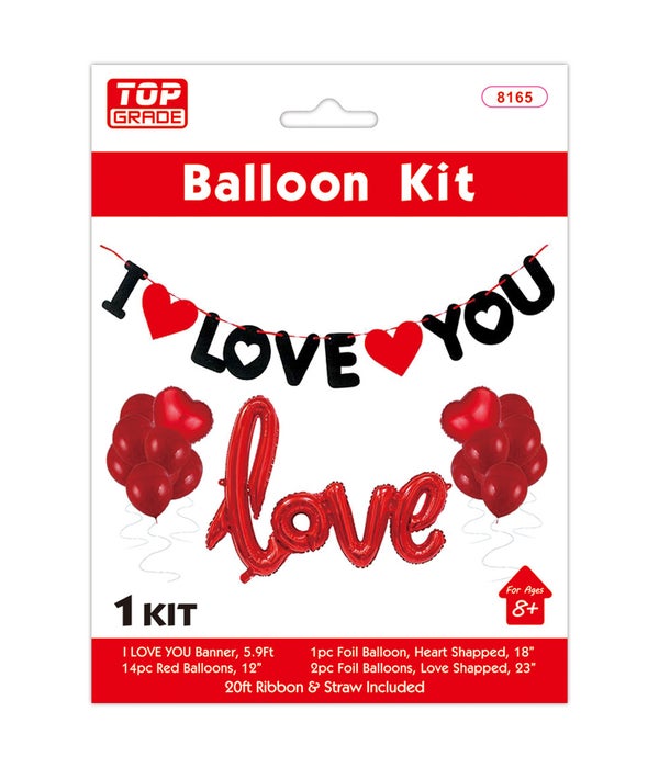 18pc V-day balloon set 12/144s 5.9ft/1pc banner 23"/1pc foil