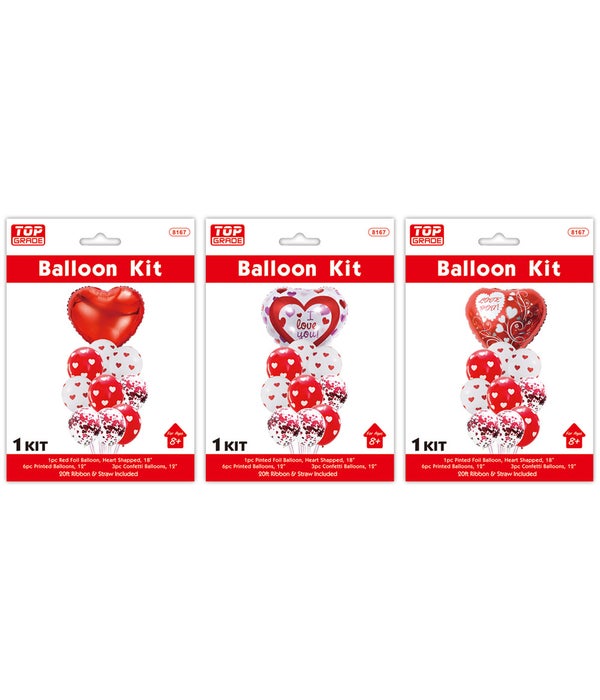 10pc V-day balloon set 12/300s 18"/1pc foil heart red 12"/9p