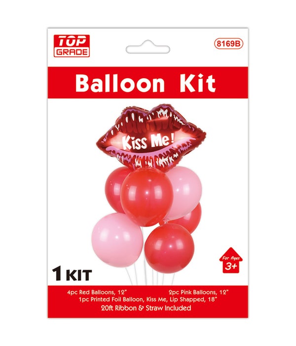 7pc V-day balloon set 12/300s 18"/1ct mylar lip shape 12"/6c