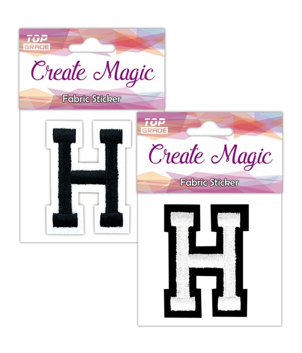 3" fabric iron on sticker letter H wht&blk
