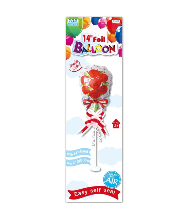 14" foil balloon 12/120s flower w/stand+gift bow