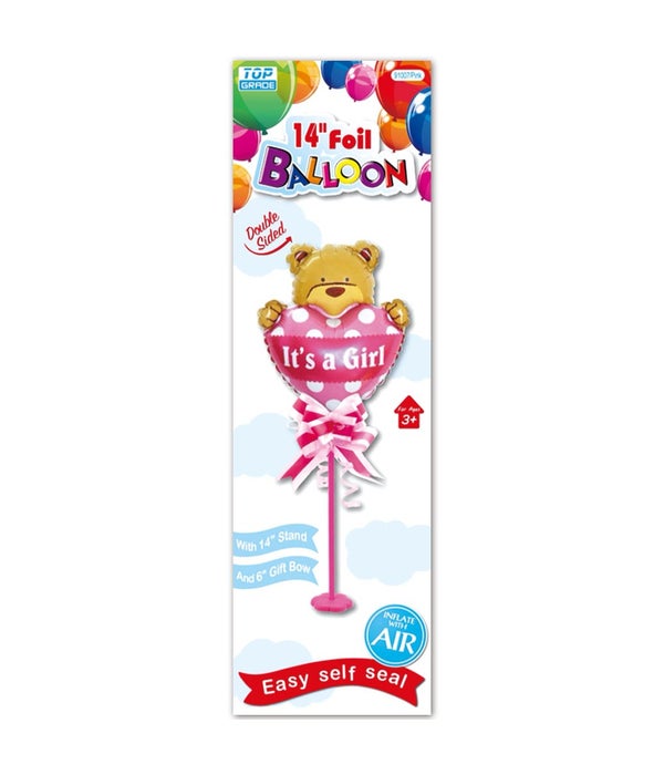 14" foil balloon 12/120s bear w/stand+gift bow