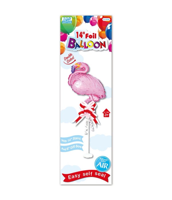 14" foil balloon 12/120s flamingo w/stand+gift bow