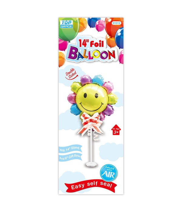 14" foil balloon 12/120s flower w/stand+gift bow