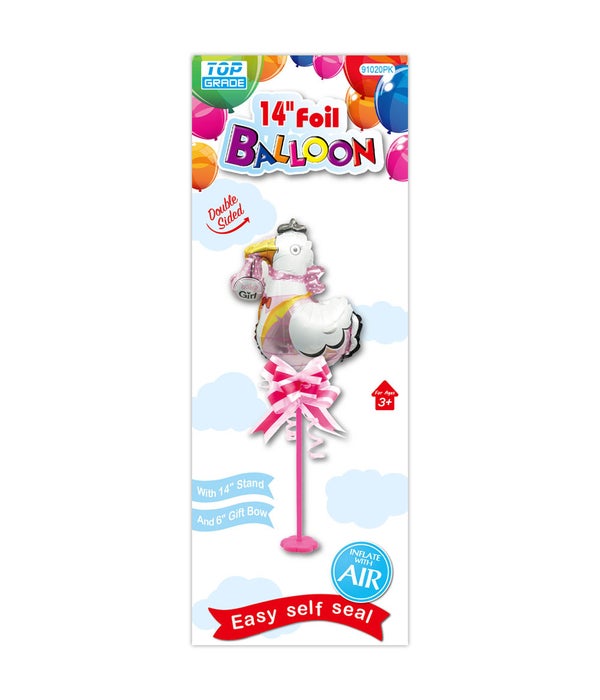 14" foil balloon 12/120s bird w/stand+gift bow