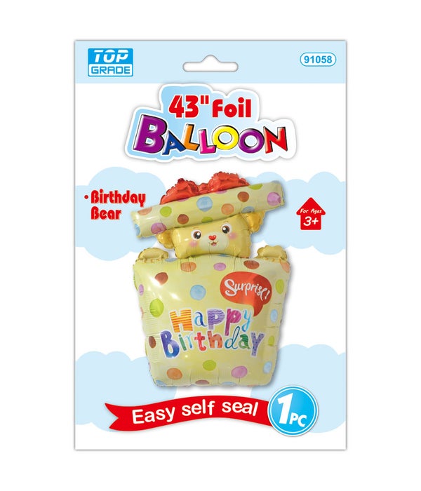 43"foil shaped balloon 12/288s b'day bear