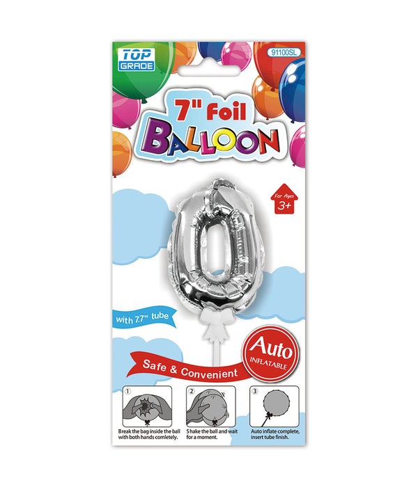 7" auto inflatable balloon #0 silver 12/300s