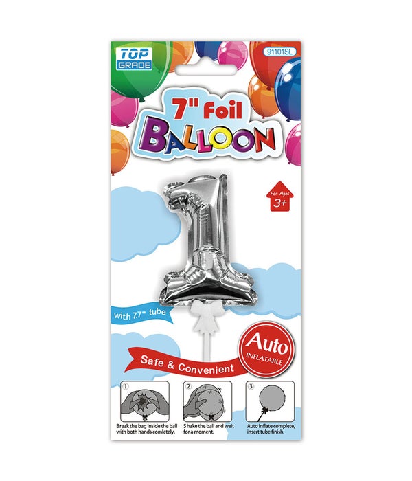 7" auto inflatable balloon #1 silver 12/300s