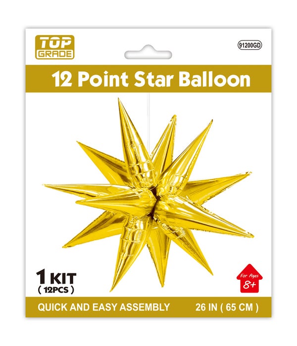 26" point star foil balloon gold 12/168s