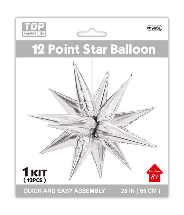 26" point star foil balloon silver 12/168s