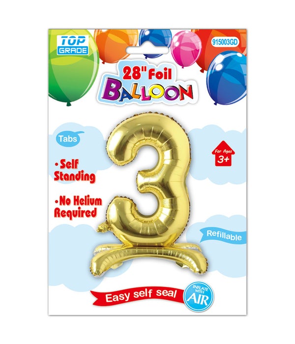30" standing balloon gold #3 12/300s