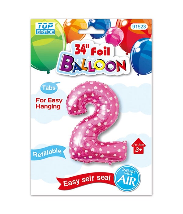 26"pink foil balloon #2 polka dots 12/600s