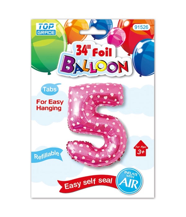 26"pink foil balloon #5 polka dots 12/600s