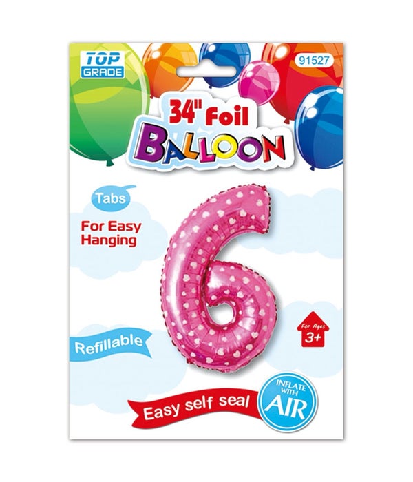 26"pink foil balloon #6 polka dots 12/600s