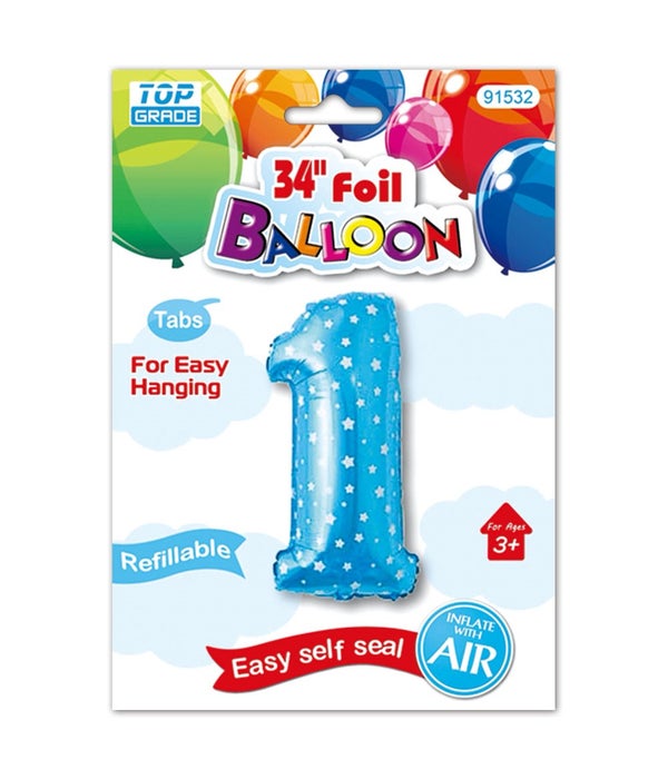 26" blue foil balloon #1 polka dots 12/600s