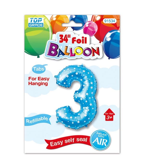 26"blue foil balloon #3 polka dots 12/600s